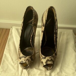 Brian Atwood Snake-Print Peep Toe Pumps - Women's Beige/Brown
